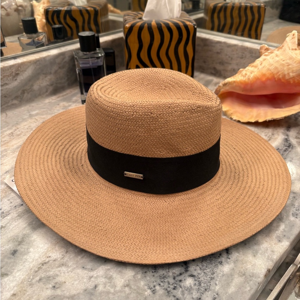 NWT- Gigi Pip Meredith Tan-wide brim Panama hat tan